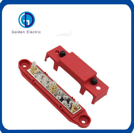Bus Bar 1/4′′ Post Distribution Block 10X#8 Screw Terminal Busbar Stud Set with Ring Terminals