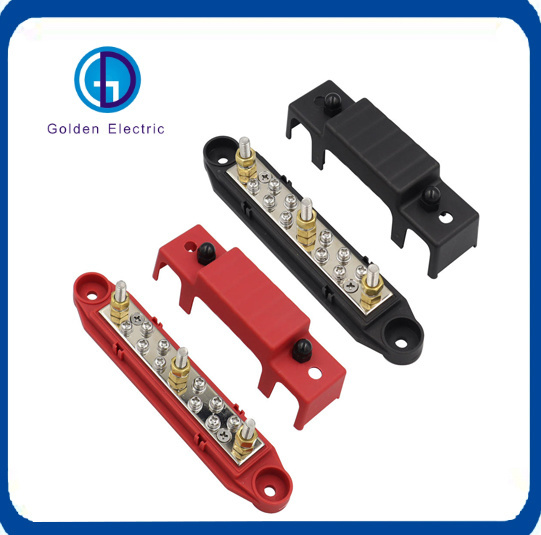 Bus Bar 1/4′′ Post Distribution Block 10X#8 Screw Terminal Busbar Stud Set with Ring Terminals